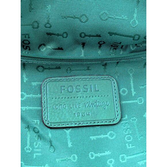 Fossil Long Live Vintage Maddox Crossbody Purse Green Genuine Leather Key Charm - Picture 2 of 16